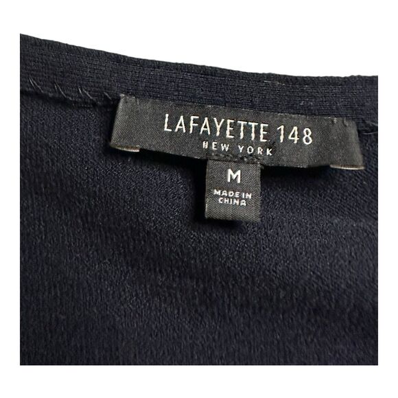 Lafayette 148 New York Black Stretch Short Sleeve Metal Neck Size Medium - Picture 8 of 15